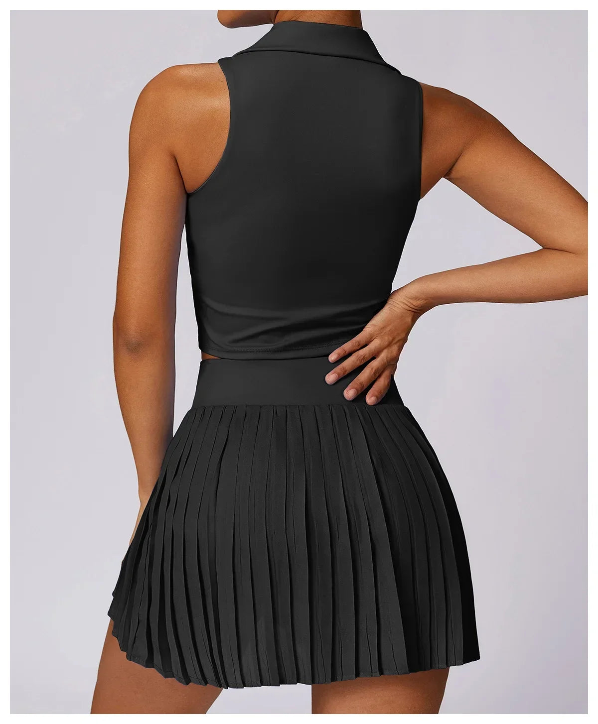 No. 7 Matching Set, Tennis Pleated Skirt With Under Shorts And Pocket, Sleeveless Collar Shirt