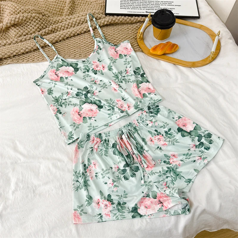 No. 3 Sleepwear Set, 2PC, Coquette Summer Print Sets, 4 Way Stretch Tank Top, Matching Short