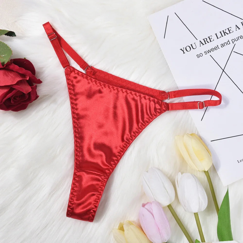 No. 2 Lingerie Set, 3 PC Gift Wrapped Bra With Hollow Cups, Caged Neckline, High Waist Thong, Garters