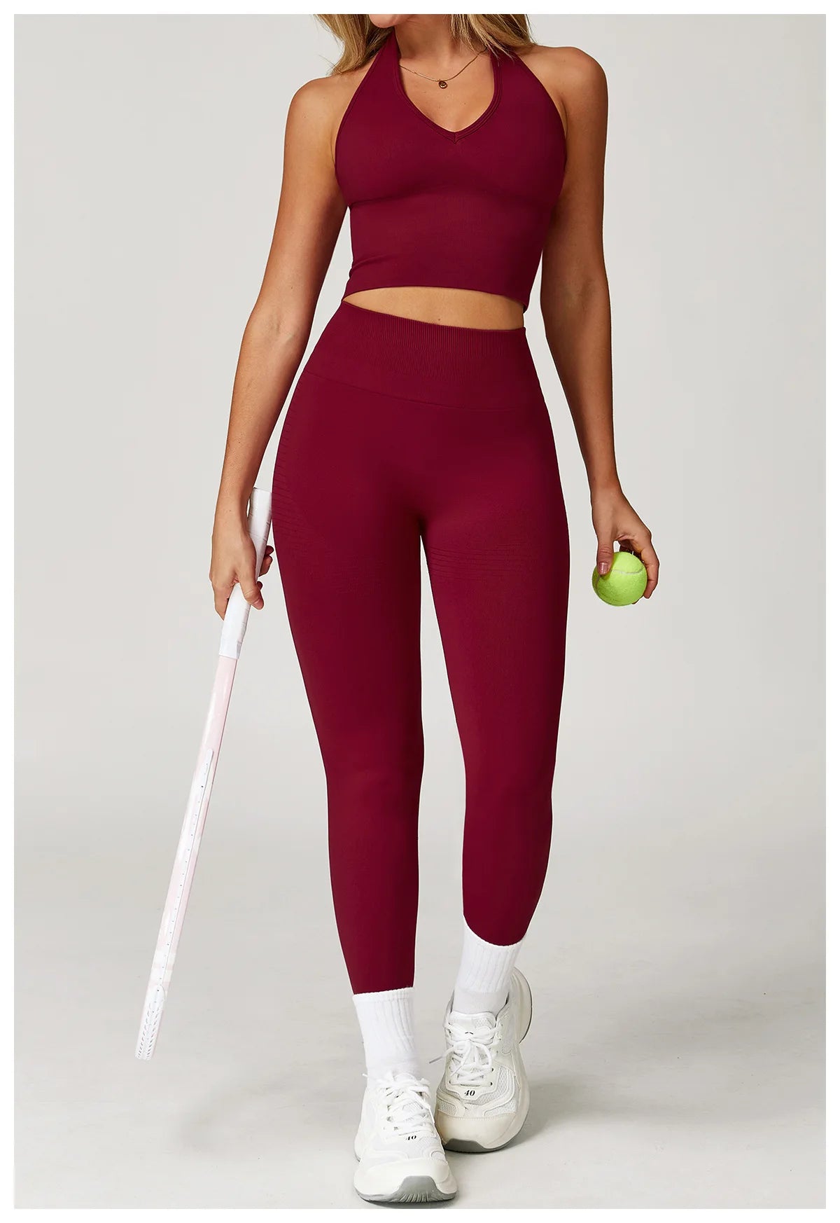 No. 4 Sports Bra, Plunge V Neckline, Halter Top, Full Coverage, Butter, Smoothing