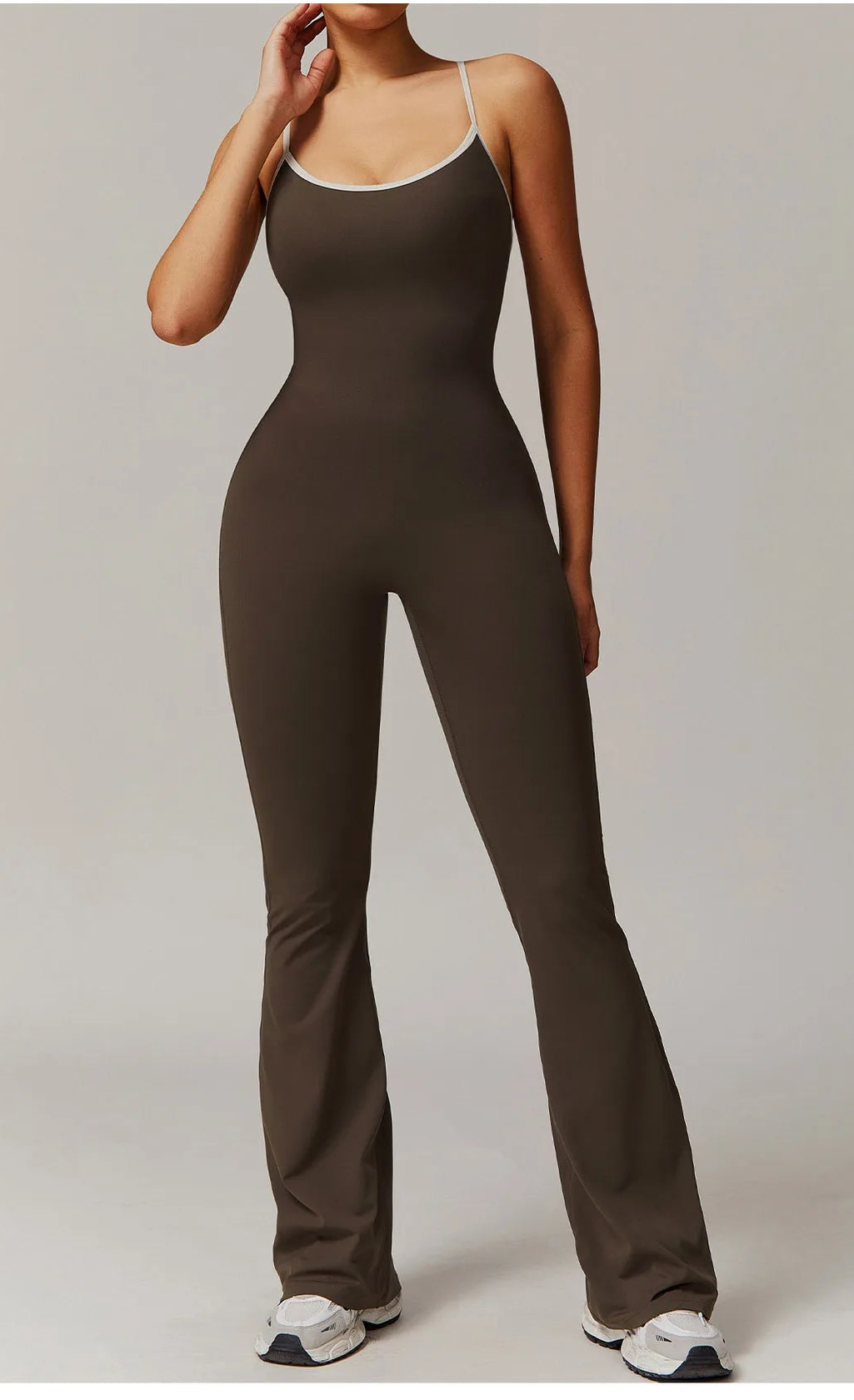 No. 5 Bodysuit, V-Back With Cross Back Straps, Flare Pant, Spaghetti Strap, Scoop Neck