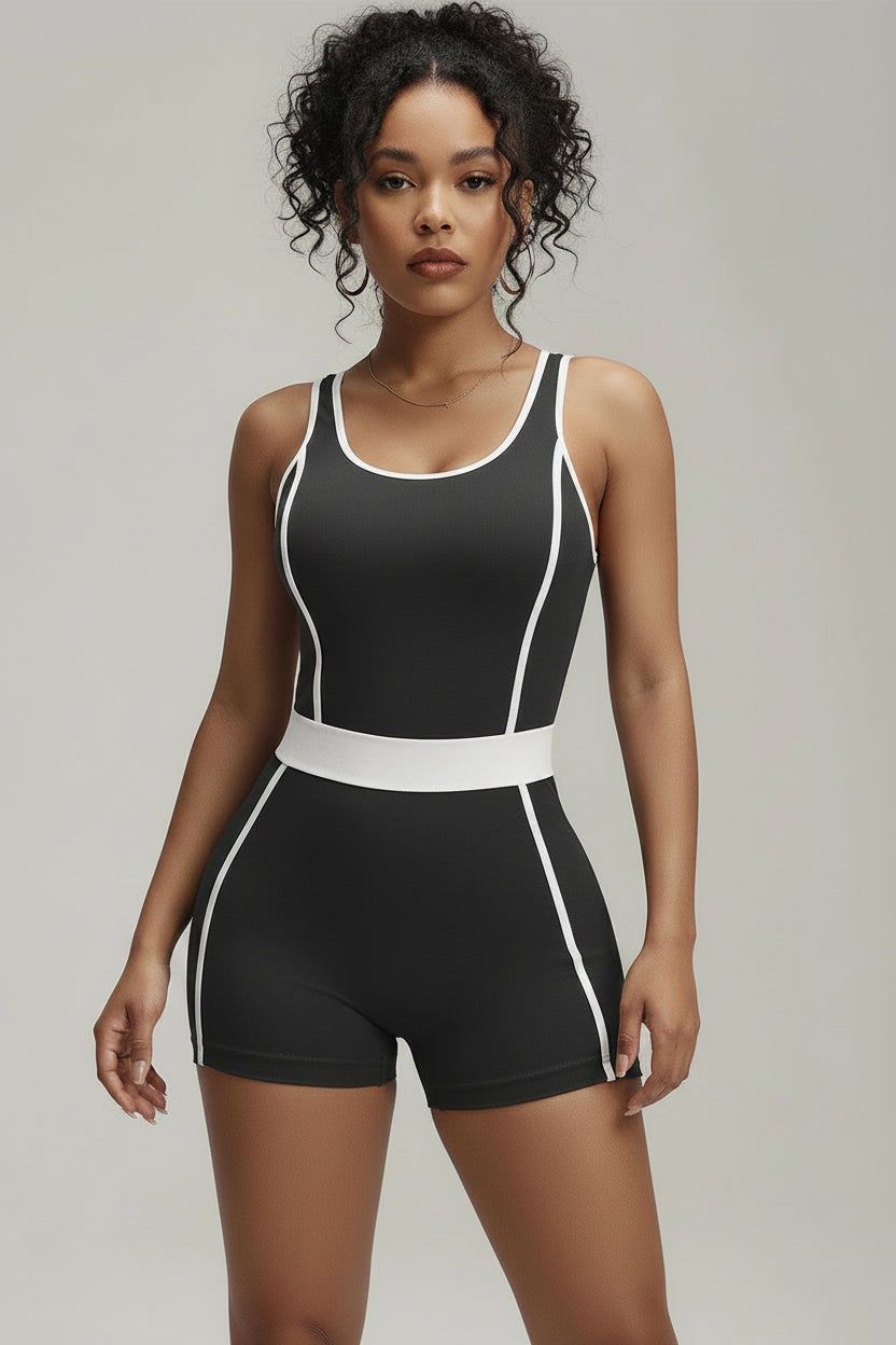 No. 2 Bodysuit, Sweetheart Piping, Waist Accentuating Band, Rear Enhancing, Sleeveless, Short