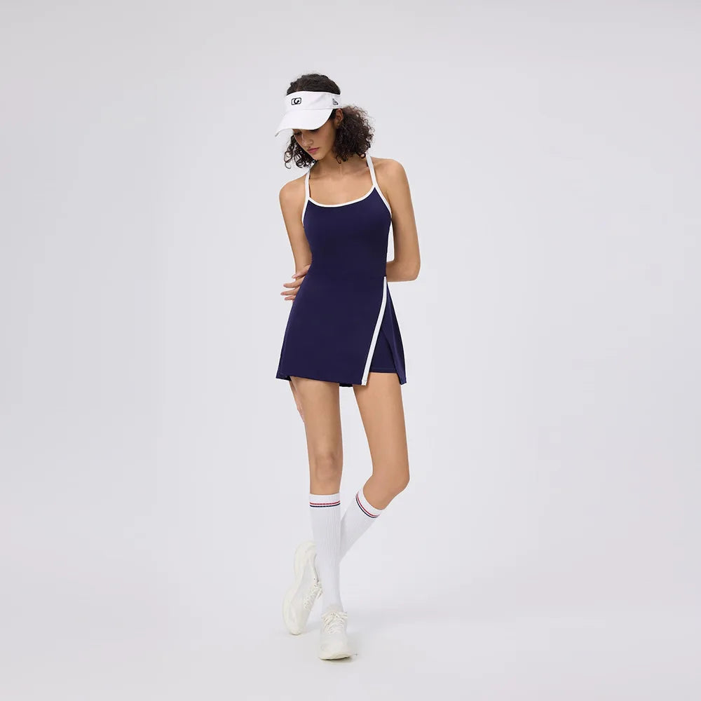 No. 7 Dress, Racerback, Back Cutout, Split Skirt With Faux Wrap, Under Shorts, Golf, Tennis