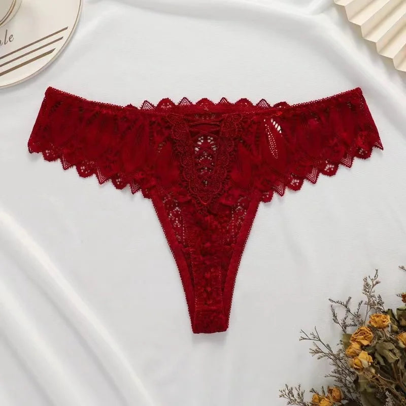 No. 3 Lingerie Panty, Low Rise, Lace Thong, Corset Details In Back With Solid Lace Front