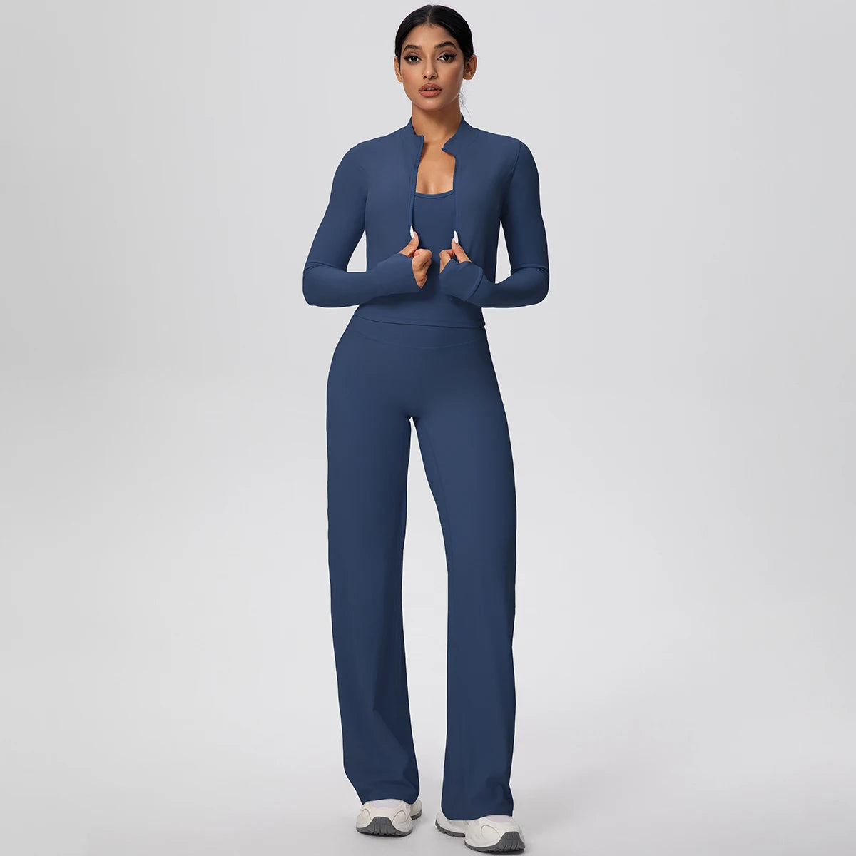 No. 1 Matching Set, 3 PC Full Zip Jacket, Halter Tank, and Wide Leg Pant