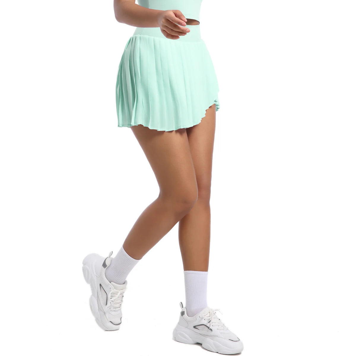 No. 8 Tennis Skirt, Double Layer, Asymmetrical, Pleated, Casual, High Waisted, Under Short