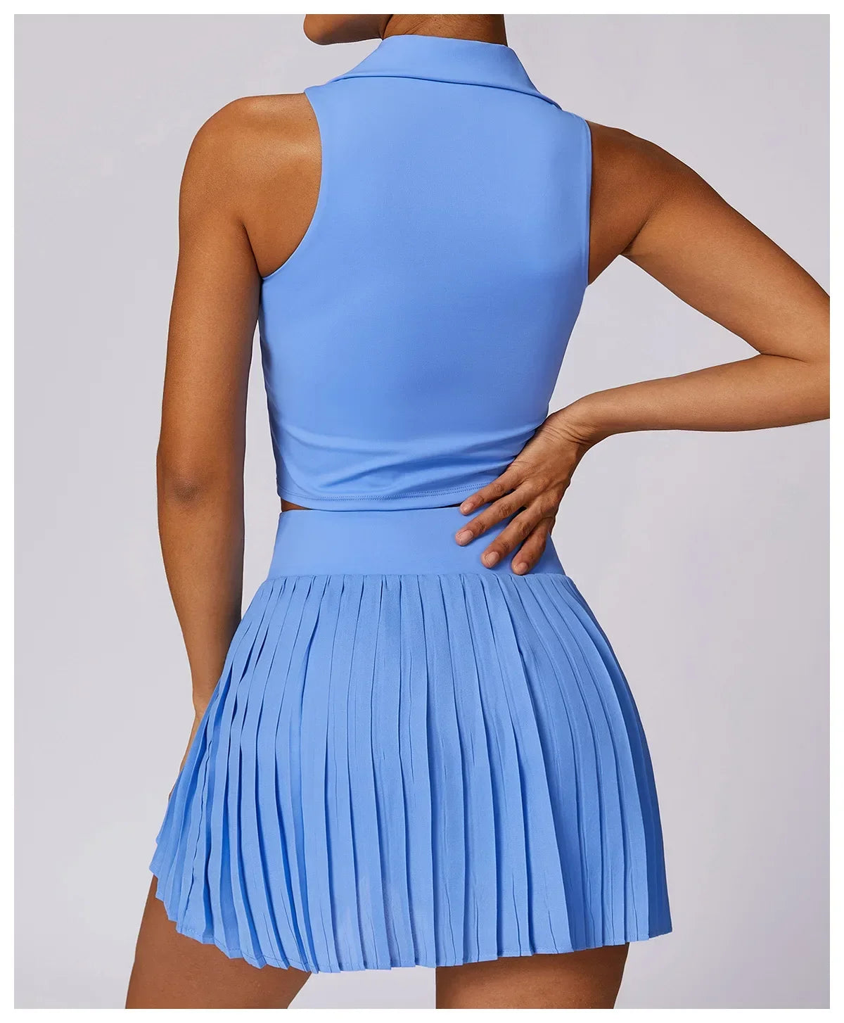 No. 7 Matching Set, Tennis Pleated Skirt With Under Shorts And Pocket, Sleeveless Collar Shirt