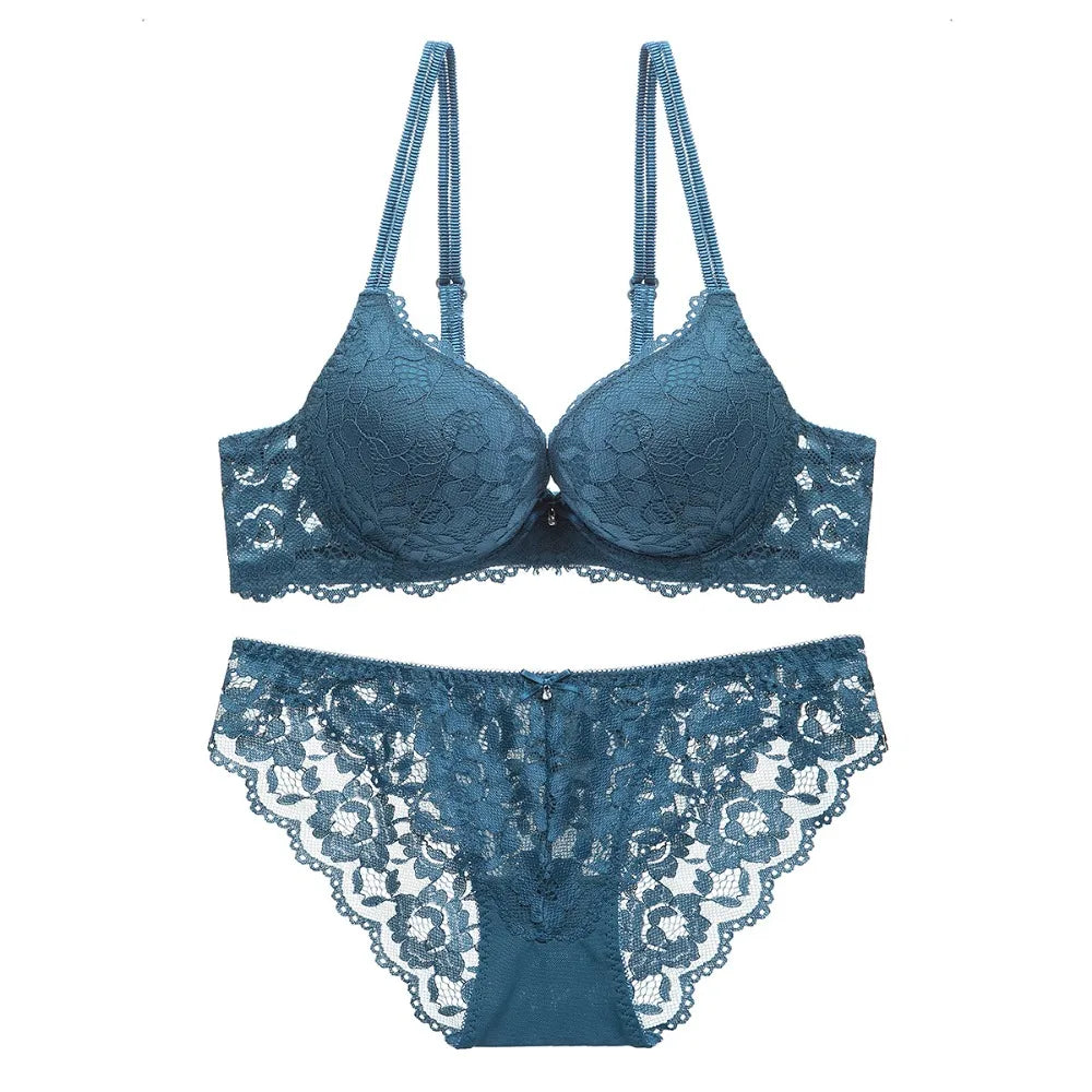 No. 5 Lingerie Set, 2 PC, Tear Shaped Push Up Bra With Full Coverage, Delicate, Lace Panty