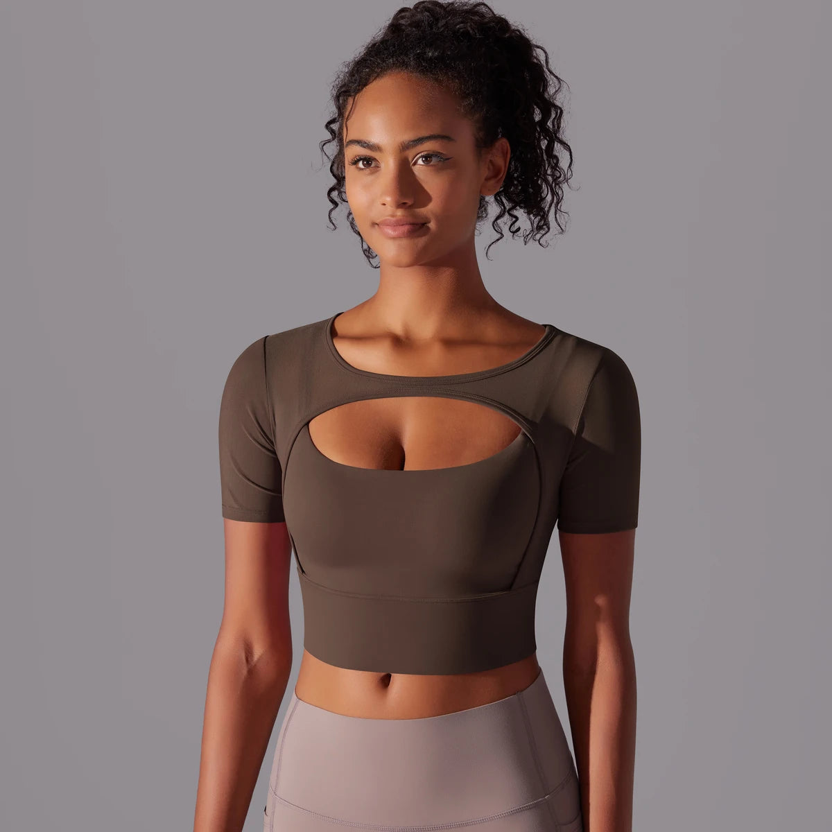 No. 6 Short Sleeve Shirt, 1PC, Peekaboo Neckline, Mesh Back and Chest Detail, Cropped Length
