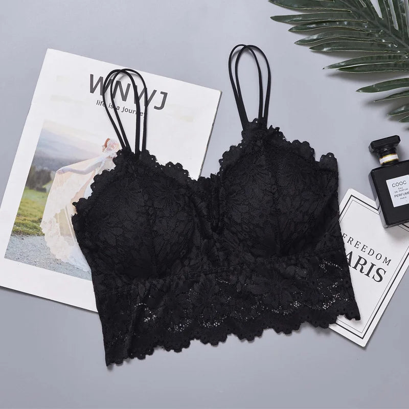 No. 1 Lingerie Bra, French Lace Camisole, Scalloped Detailing, Sweetheart Neckline, Cropped Length