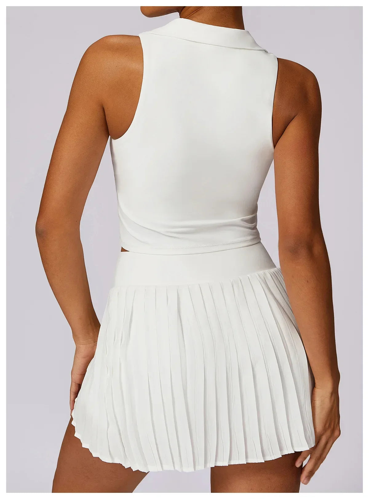 No. 7 Matching Set, Tennis Pleated Skirt With Under Shorts And Pocket, Sleeveless Collar Shirt