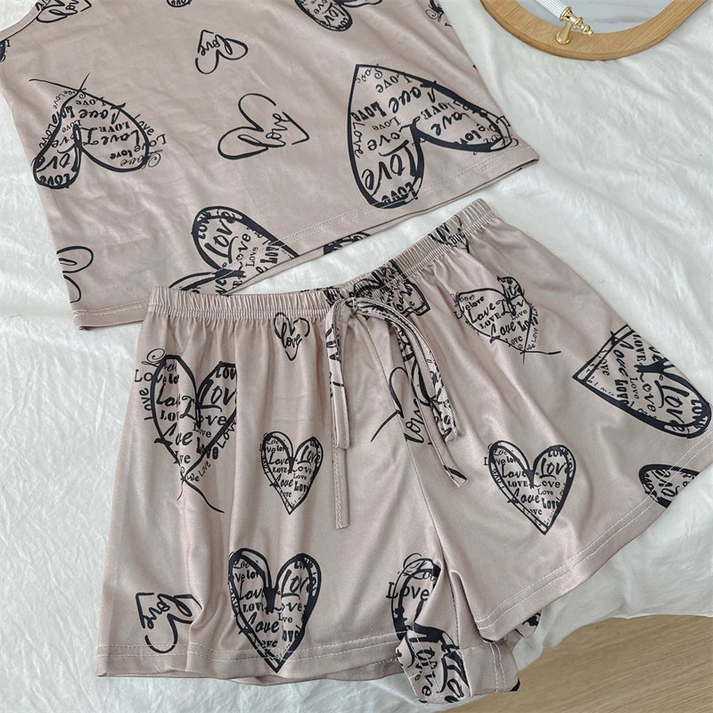 No. 3 Sleepwear Set, 2PC, Coquette Summer Print Sets, 4 Way Stretch Tank Top, Matching Short