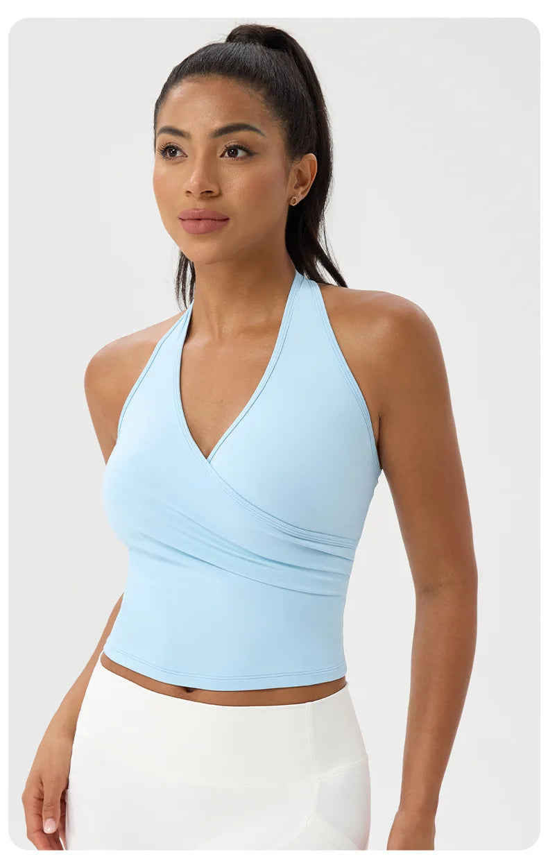 No. 5 Tank Top, Halter Cut,  V Neck, Front Wrap, Waist Length
