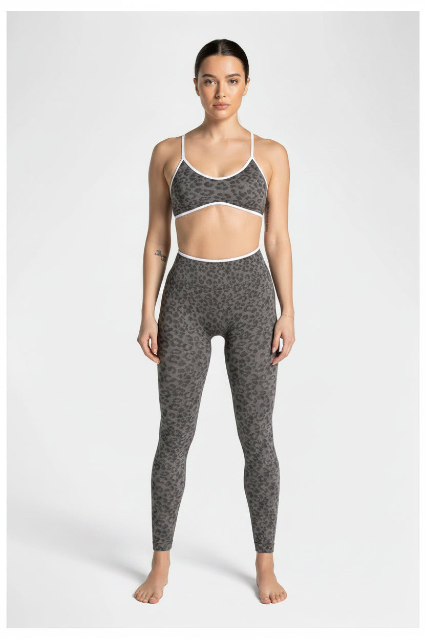 No. 1 Matching Set, Desert Leopard Performance 2 PC Set Scoop Neck Bralette, Premium Micro Ribbed, Seamless Legging