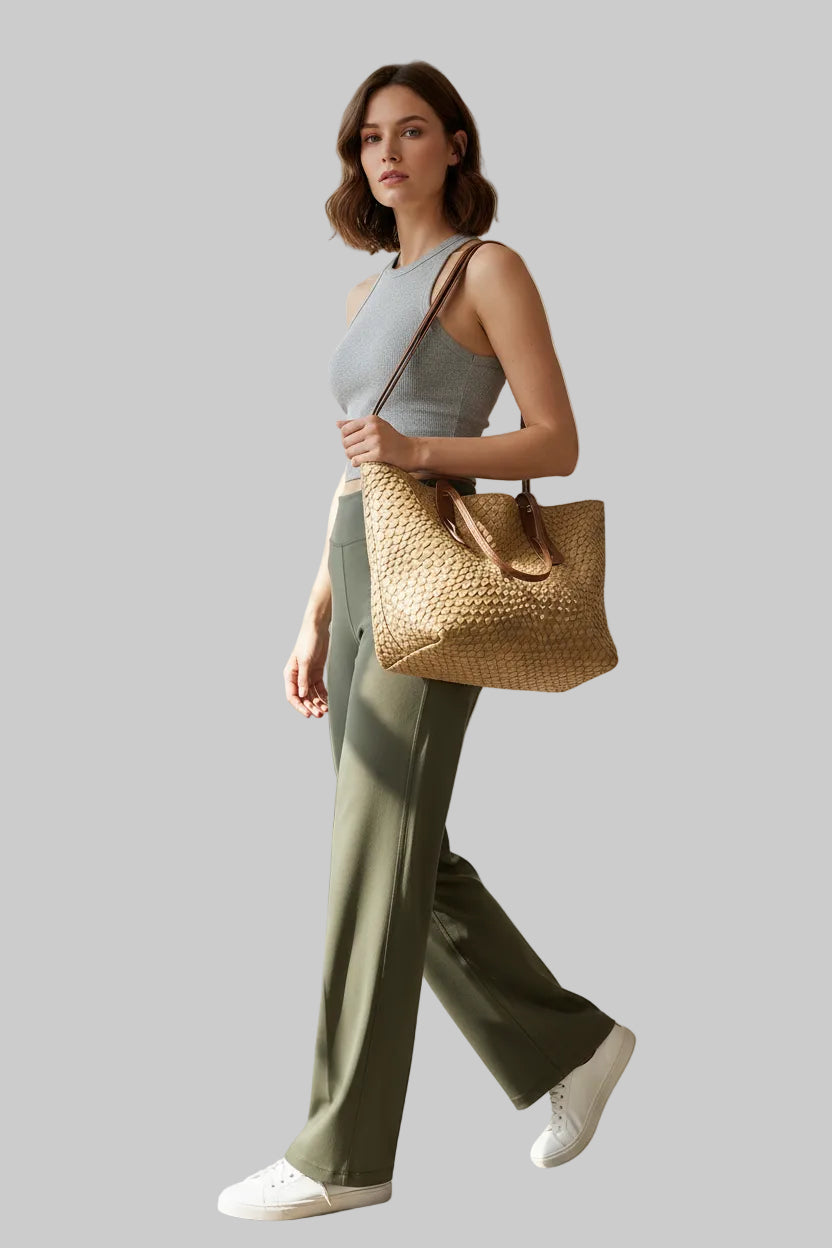 No. 5 Tote, Knitted Tote Bag, Woven, Slouchy, Oversized, Faux Leather,