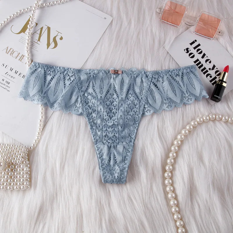 No. 3 Lingerie Panty, Low Rise, Lace Thong, Corset Details In Back With Solid Lace Front