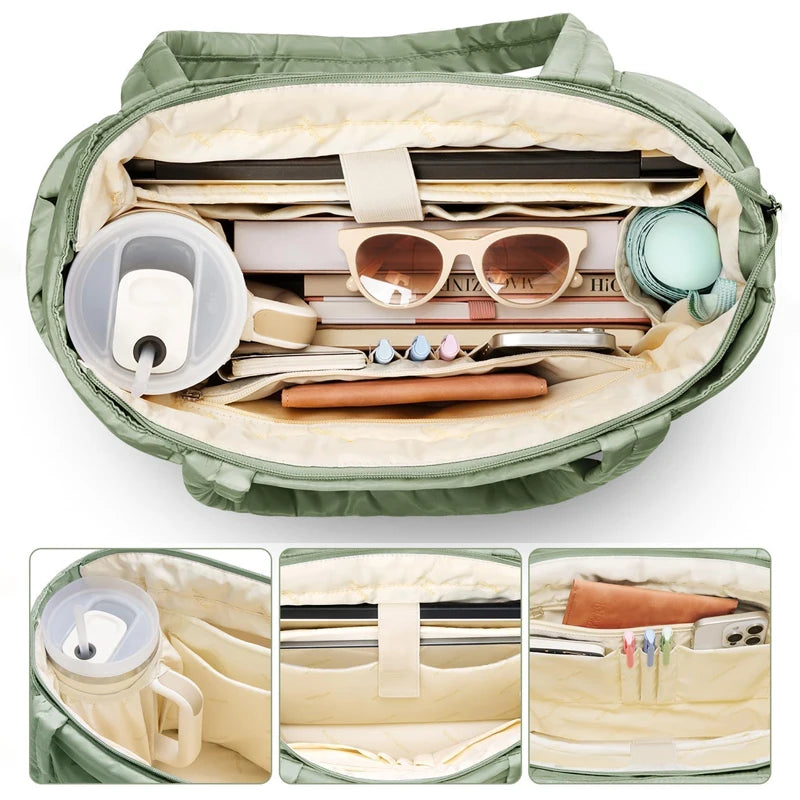 No. 4 Tote, Cloud Carry Quilted Tote, Soft Puffer-Style, Luggage Sleeve, Matching Pouch Included