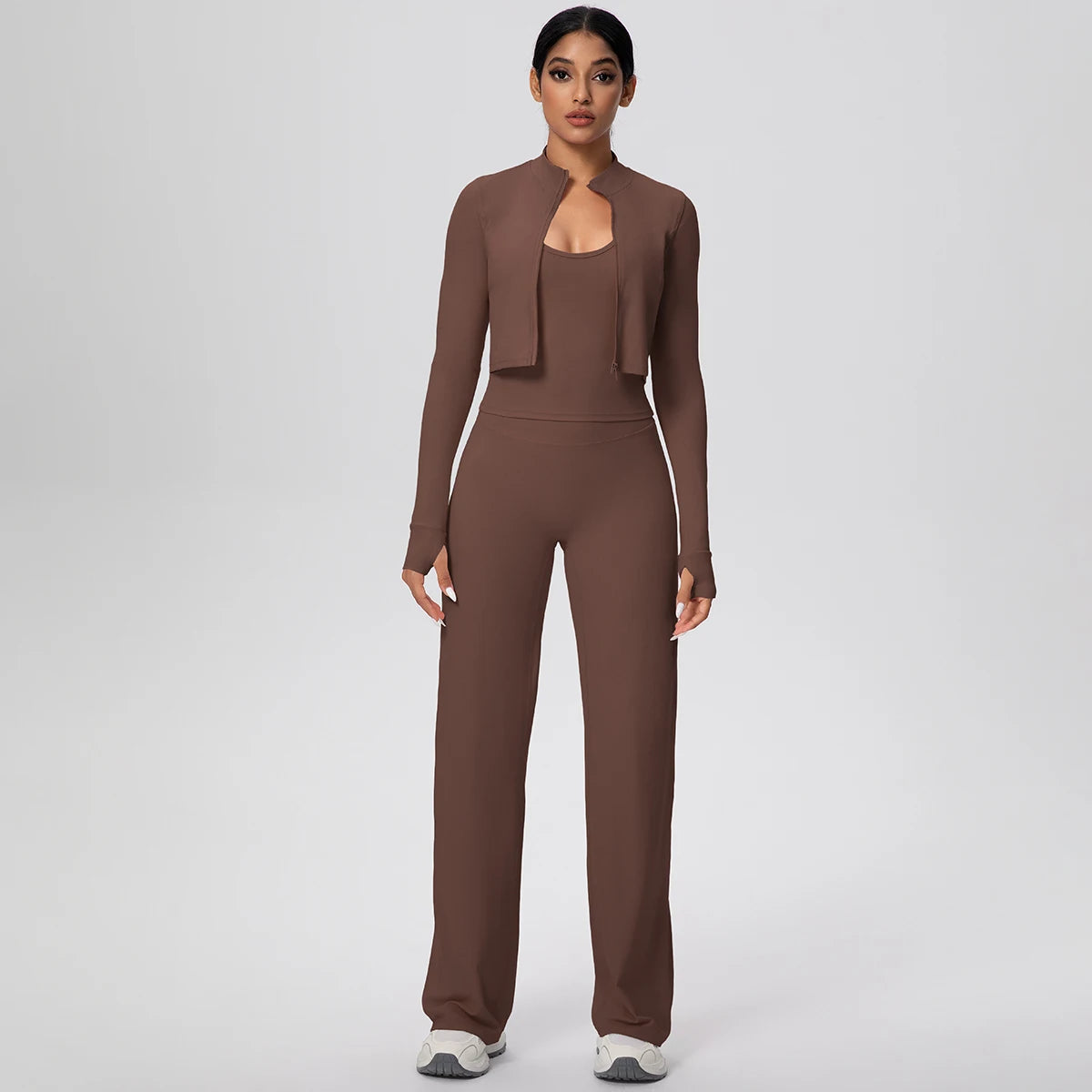No. 1 Matching Set, 3 PC Full Zip Jacket, Halter Tank, and Wide Leg Pant