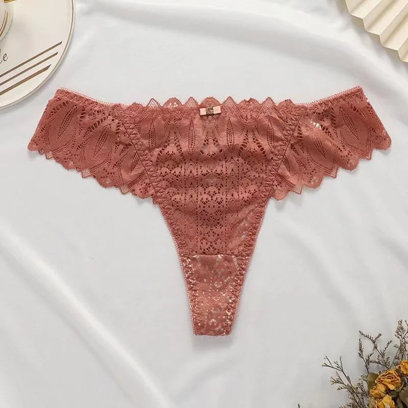 No. 3 Lingerie Panty, Low Rise, Lace Thong, Corset Details In Back With Solid Lace Front