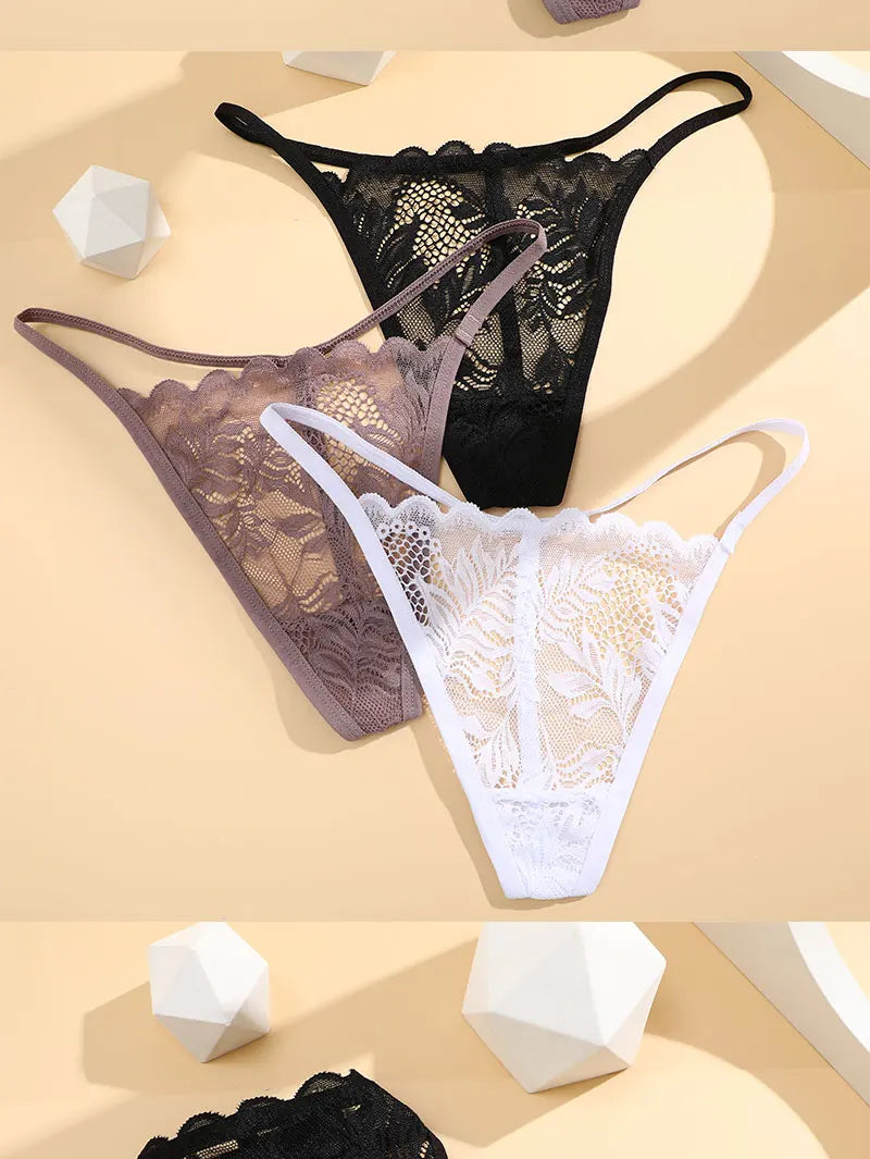 No. 4 Lingerie Panty, 6 PC Thong Set, Low Rise, Bikini Cut, Lace Front, G-String