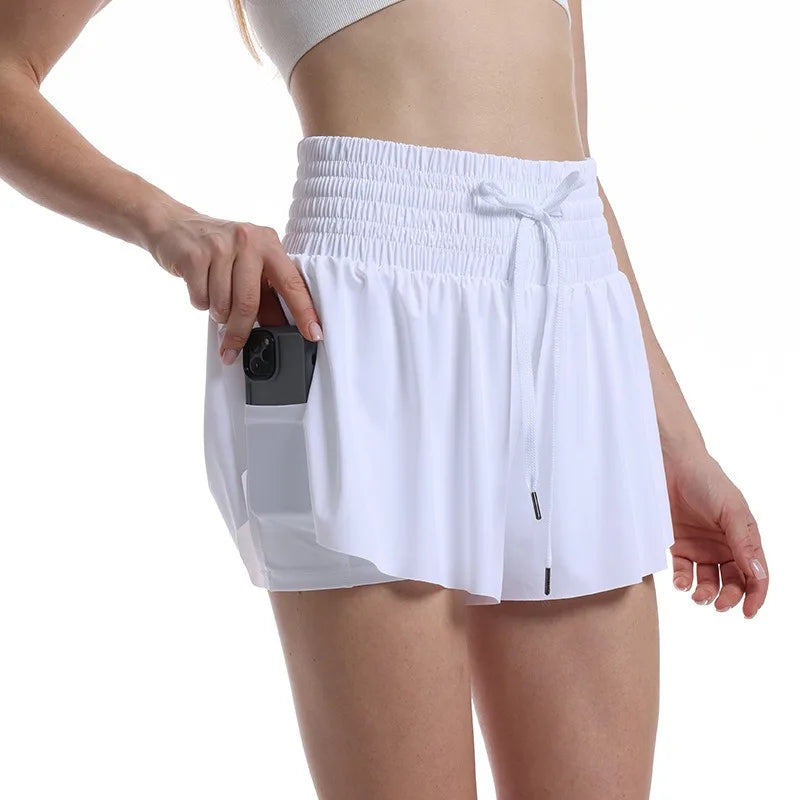 No. 5 Shorts, Breeze 2-in-1 Flow Shorts, Flowy Outer layer, Built-In Shorts With Pocket, Wide Smocked Waistband