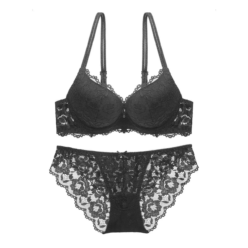 No. 5 Lingerie Set, 2 PC, Tear Shaped Push Up Bra With Full Coverage, Delicate, Lace Panty