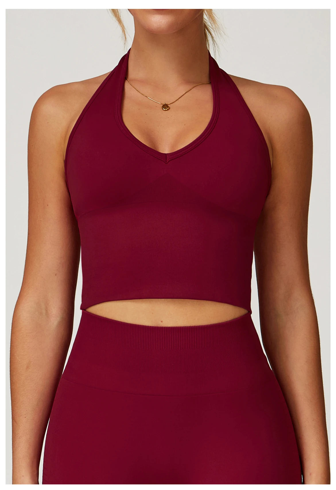 No. 4 Sports Bra, Plunge V Neckline, Halter Top, Full Coverage, Butter, Smoothing
