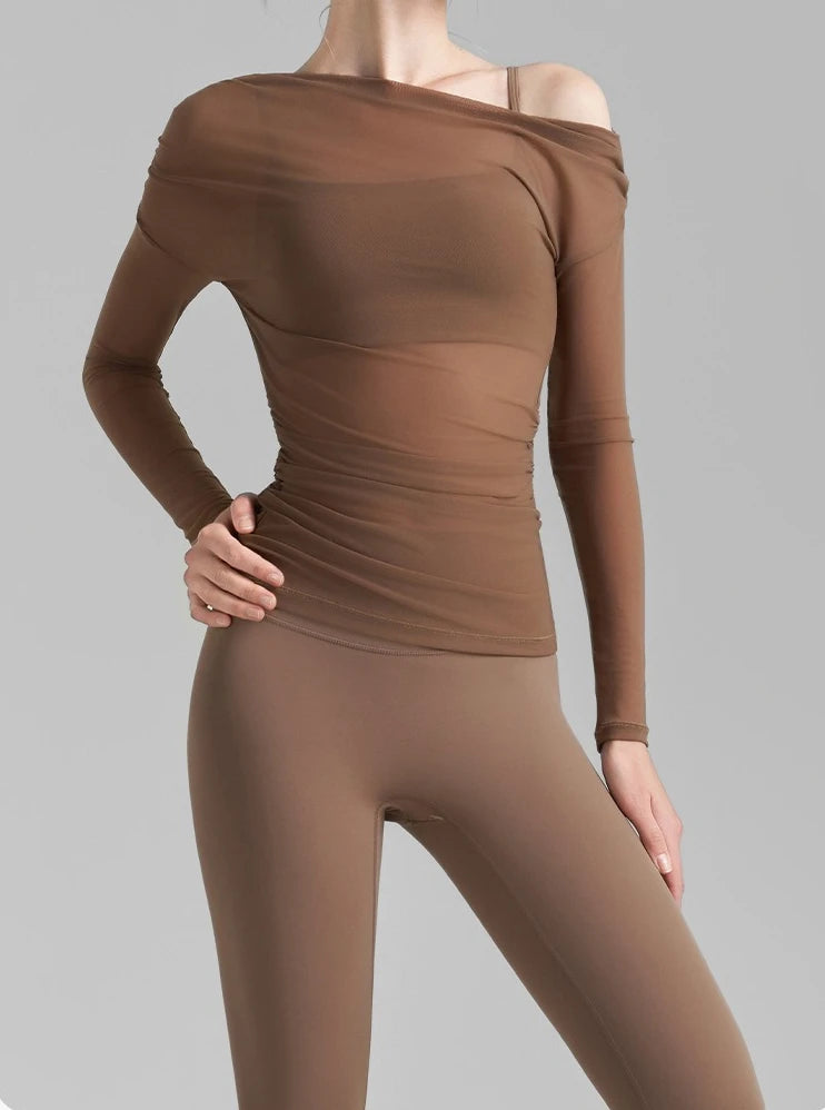 No. 3 Loungewear Top, Asymmetrical, Off the Shoulder, Intentionally Sheer
