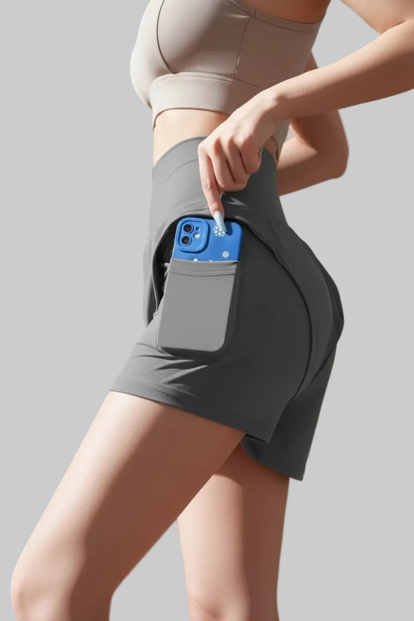 No. 4 Shorts, Extra Wide, Fold Over Comfort Waist Band, Layered Under Short With Pocket
