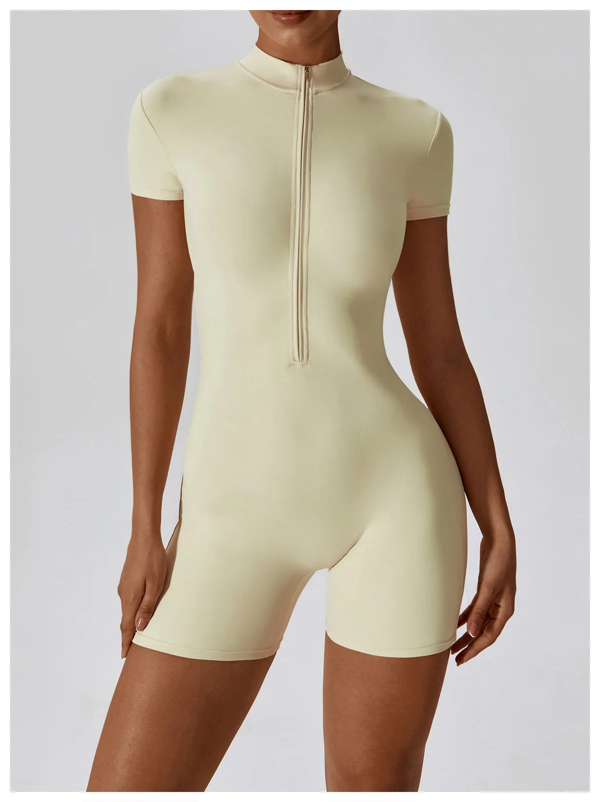 No. 1 BodySuit, Shorts, Short Sleeve, Half Zipper, Seamless, Smoothing, Dry Fit