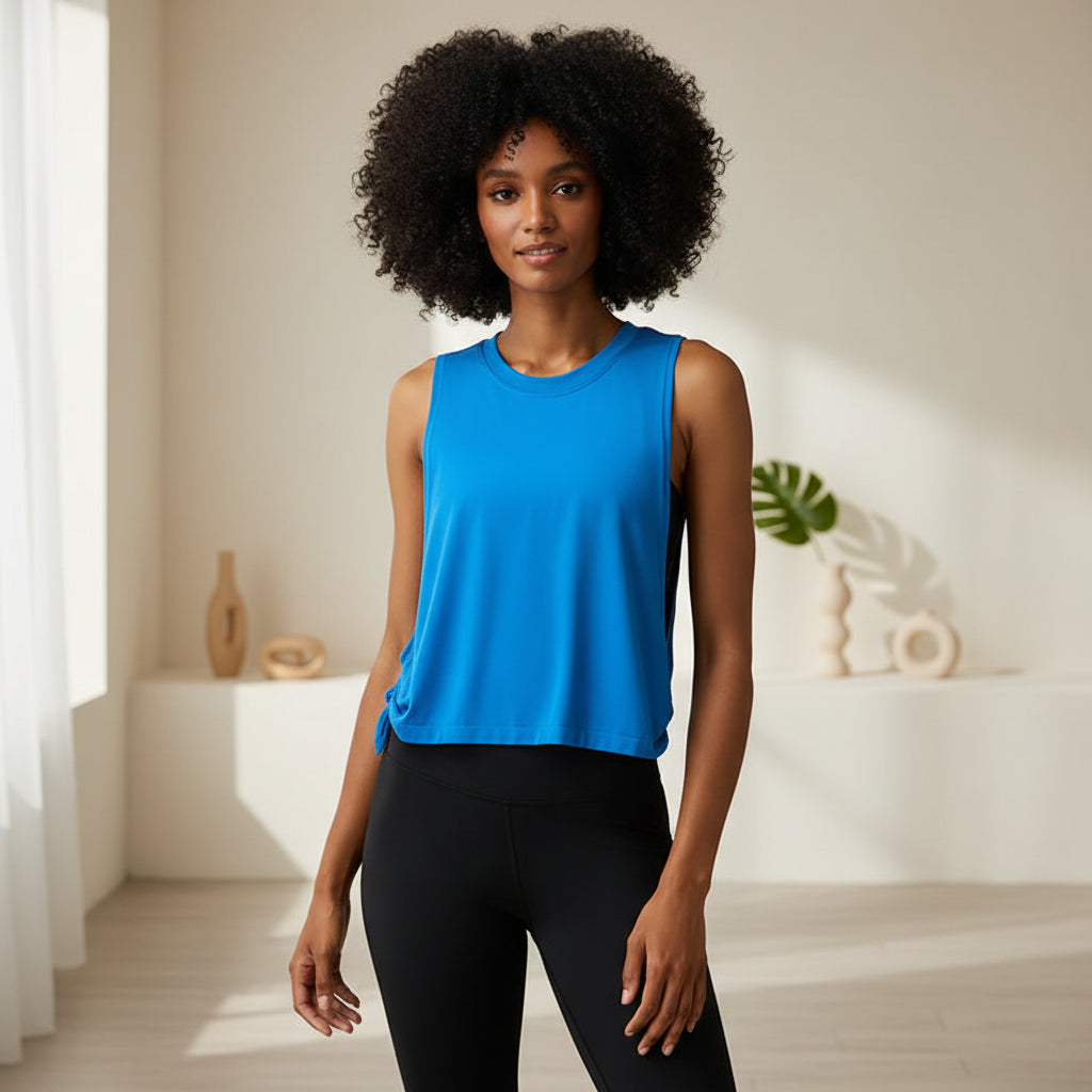 No. 2 Loungewear Top, Boyfriend Tank, Oversized Arm Cutout, With Hem Tie