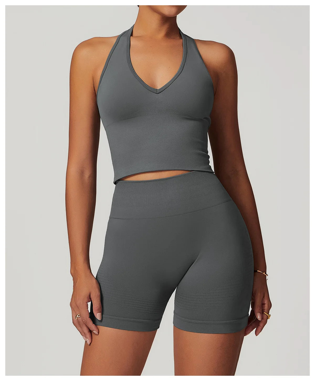 No. 4 Sports Bra, Plunge V Neckline, Halter Top, Full Coverage, Butter, Smoothing