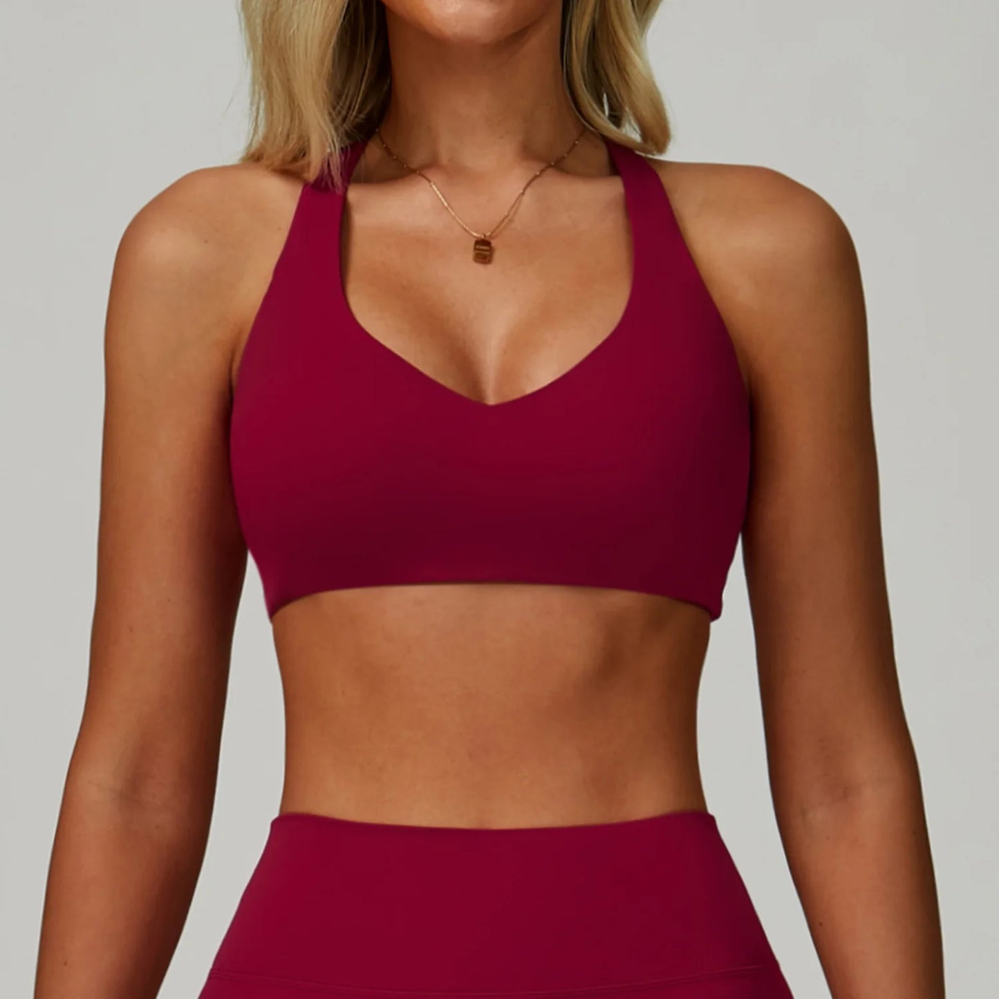 No. 6 Sports Bra, Classic Fit, Racerback, V- Neck, Dry Fit, High Compression, Shock Absorption