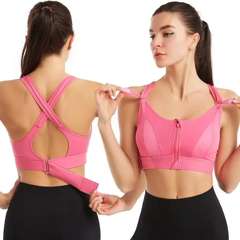 No. 8 Sports Bra, Front Zipper, Shockproof, Adjustable, High Impact Strap, Extended Sizes Available