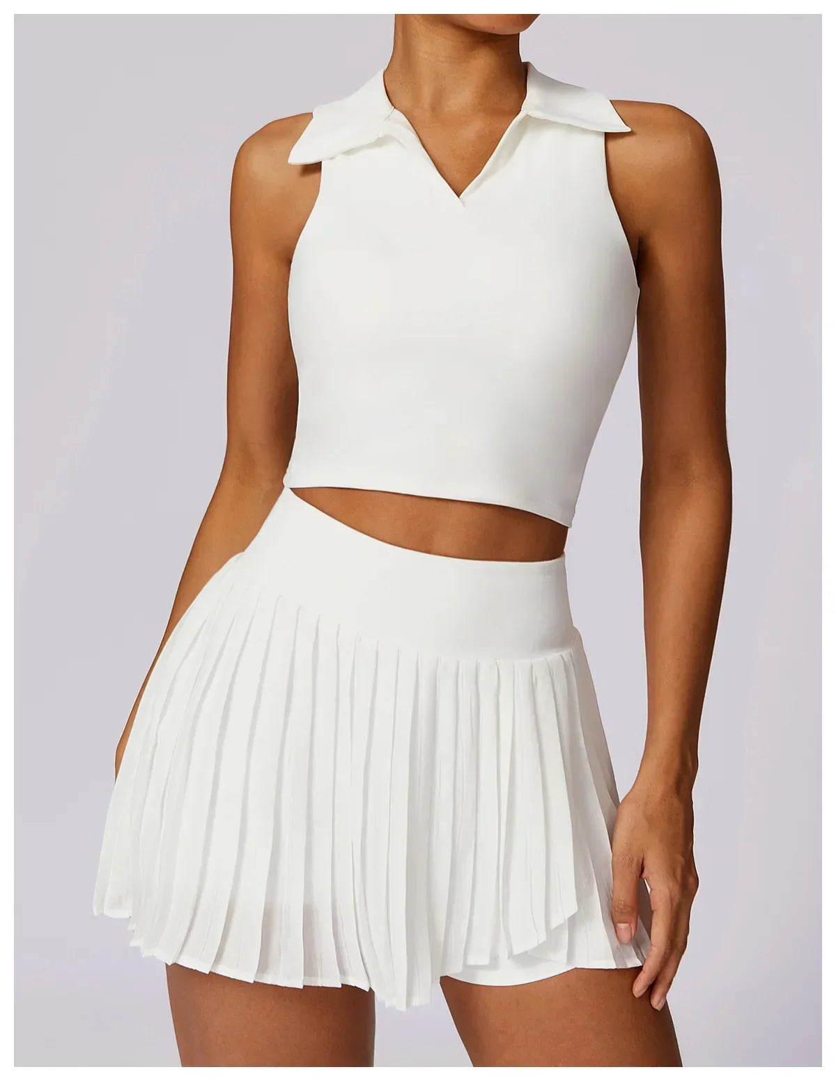 No. 7 Matching Set, Tennis Pleated Skirt With Under Shorts And Pocket, Sleeveless Collar Shirt