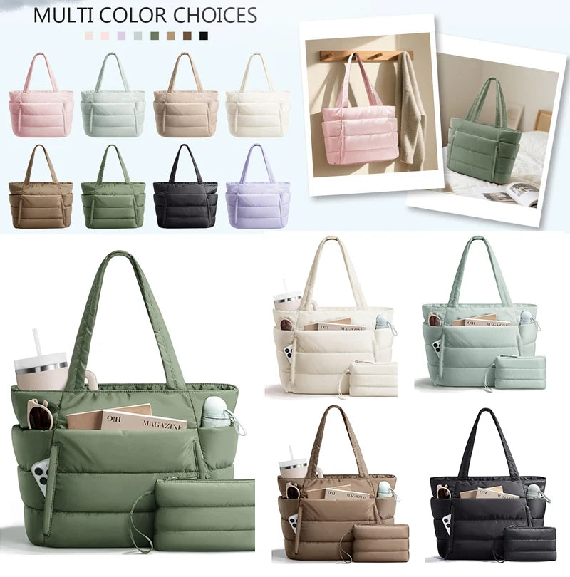 No. 4 Tote, Cloud Carry Quilted Tote, Soft Puffer-Style, Luggage Sleeve, Matching Pouch Included