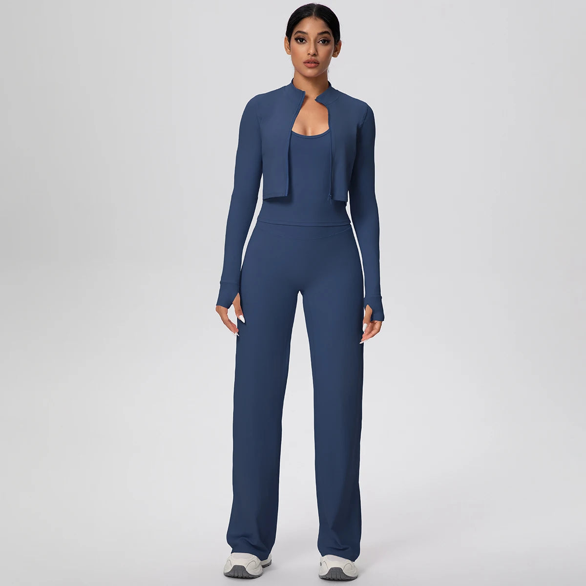 No. 1 Matching Set, 3 PC Full Zip Jacket, Halter Tank, and Wide Leg Pant