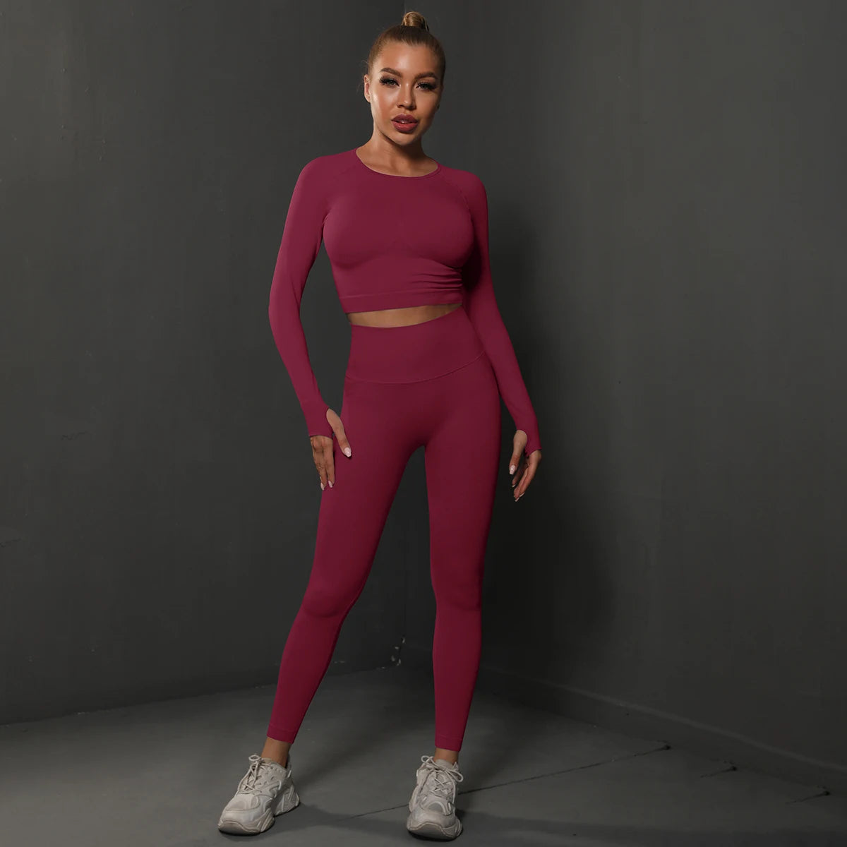 No. 4 Matching Set, Long Sleeve, Compressive, Cropped Training Shirt With Lifting Legging