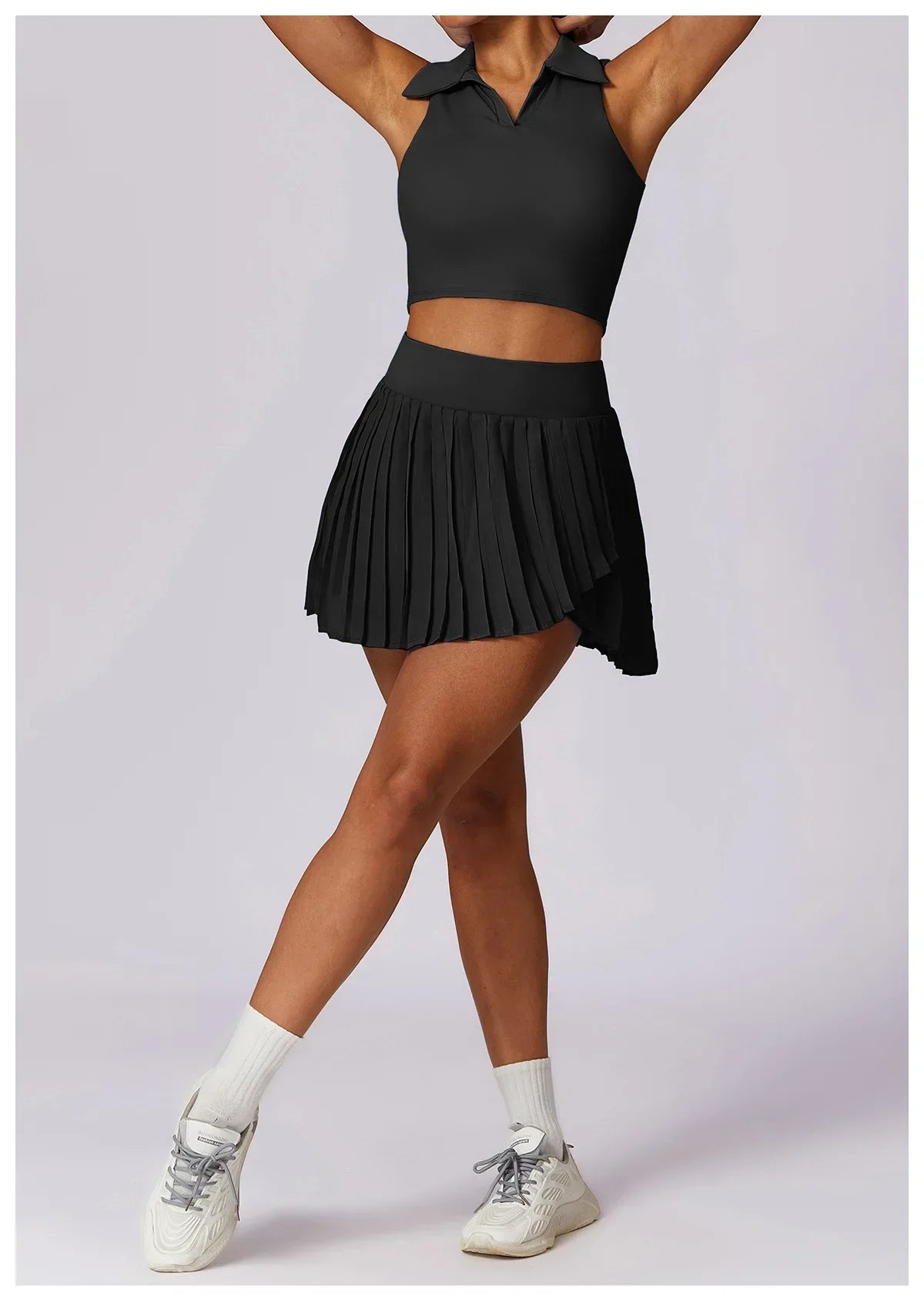 No. 7 Matching Set, Tennis Pleated Skirt With Under Shorts And Pocket, Sleeveless Collar Shirt