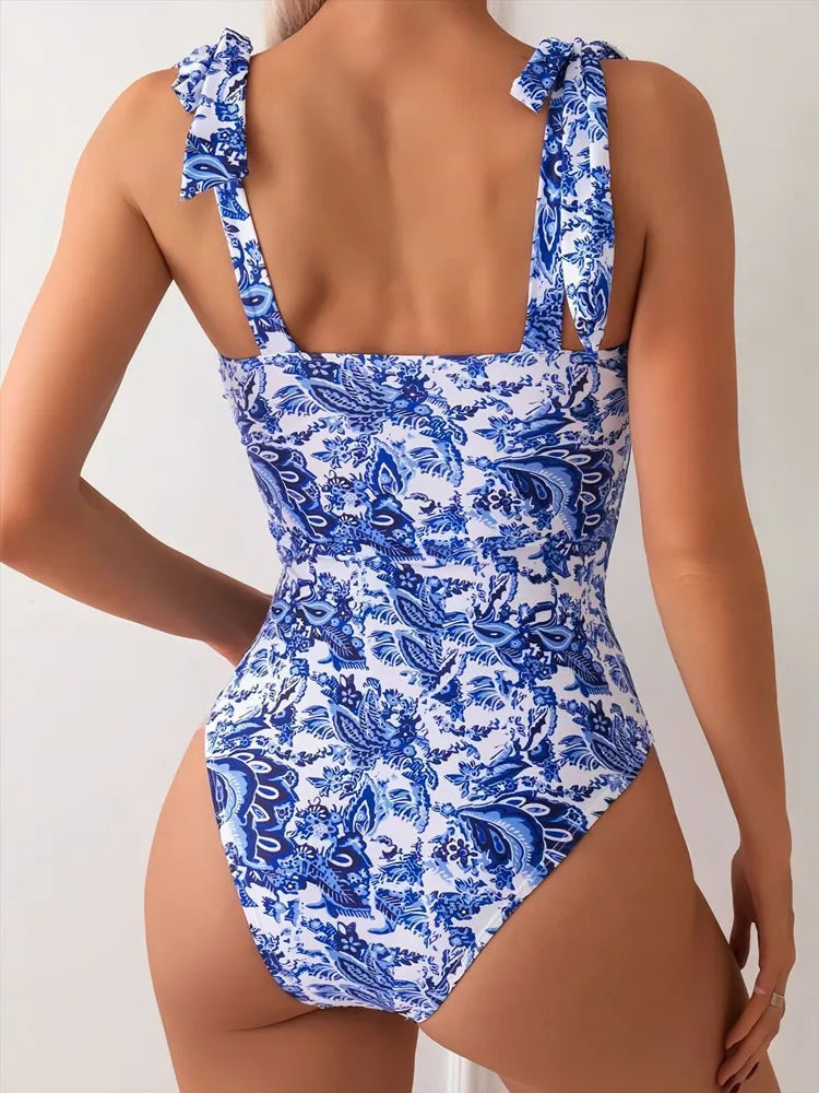 No. 1 Swimsuit, French Riviera One Piece, Adjustable Tie Straps, Sweetheart Neckline, Full Coverage