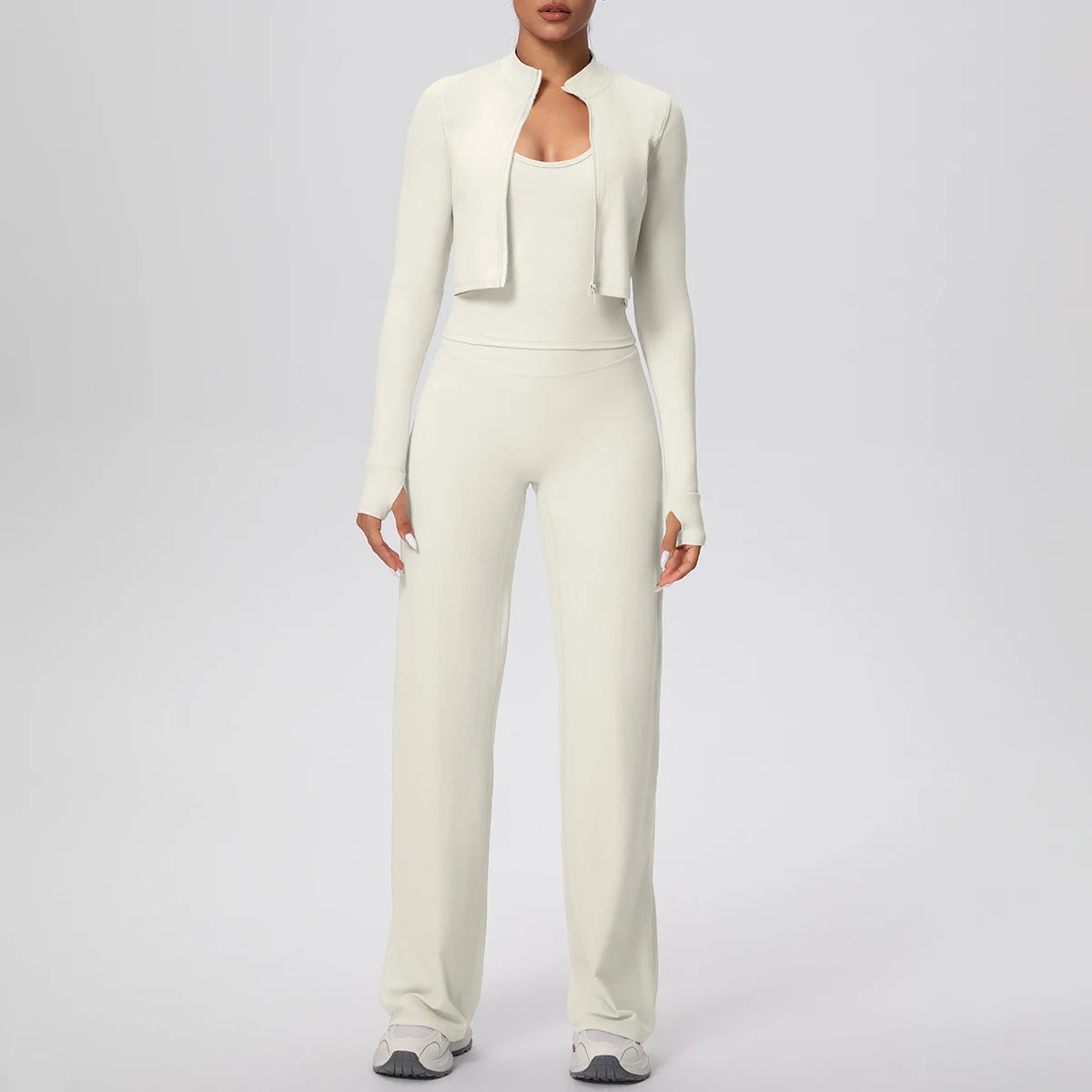 No. 1 Matching Set, 3 PC Full Zip Jacket, Halter Tank, and Wide Leg Pant
