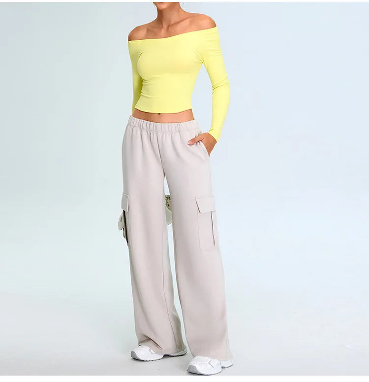 No. 2 Long Sleeve Shirt, Bare Shoulder, Boat Neckline, 4 Way Stretch, Soft Essential