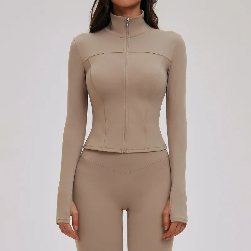 No. 5 Jacket, Convertible Collar, Structured Design, Smoothing, Long Sleeve, Full Zipper