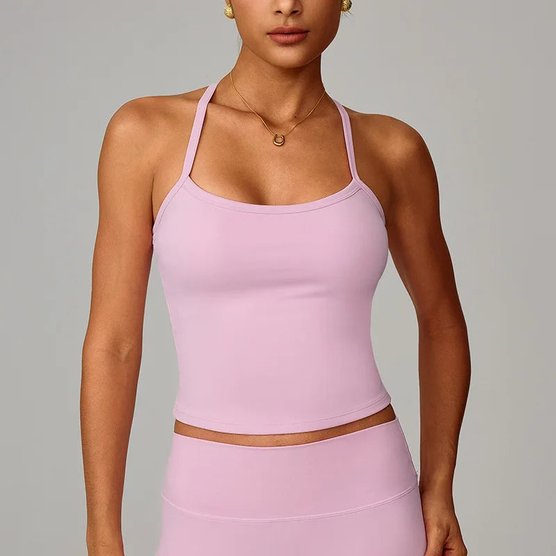 No. 7 Tank Top, Halter Cut, Thin Strap Racerback, Butter Feel, Seamless, Waist Length