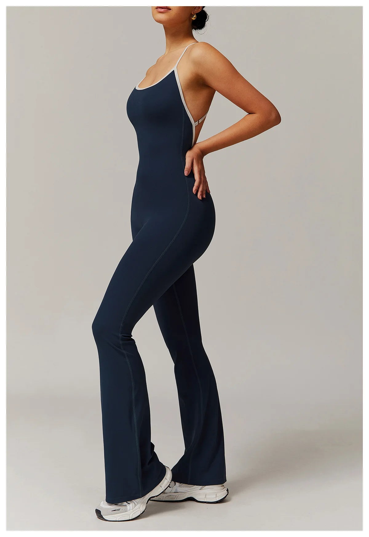 No. 5 Bodysuit, V-Back With Cross Back Straps, Flare Pant, Spaghetti Strap, Scoop Neck