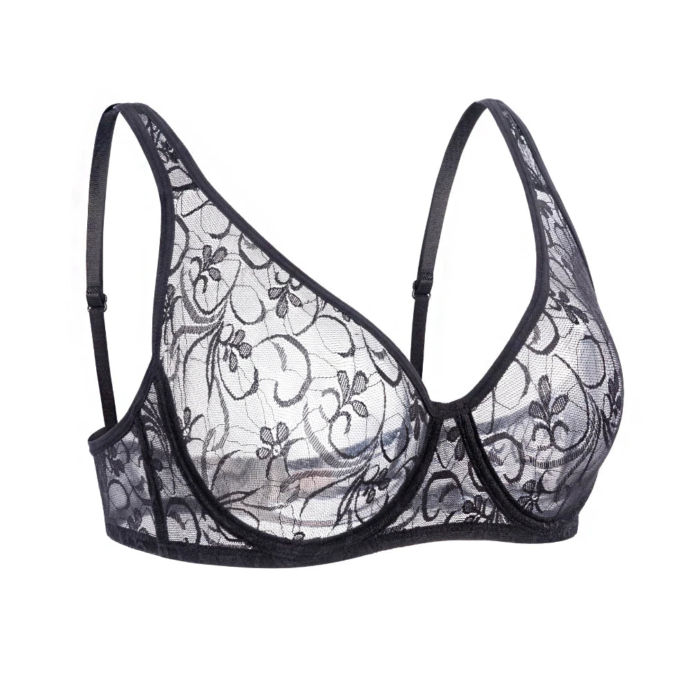 No. 5 Lingerie Bra, Sheer Bralette, French Lace, Intentionally Sheer, Adjustable