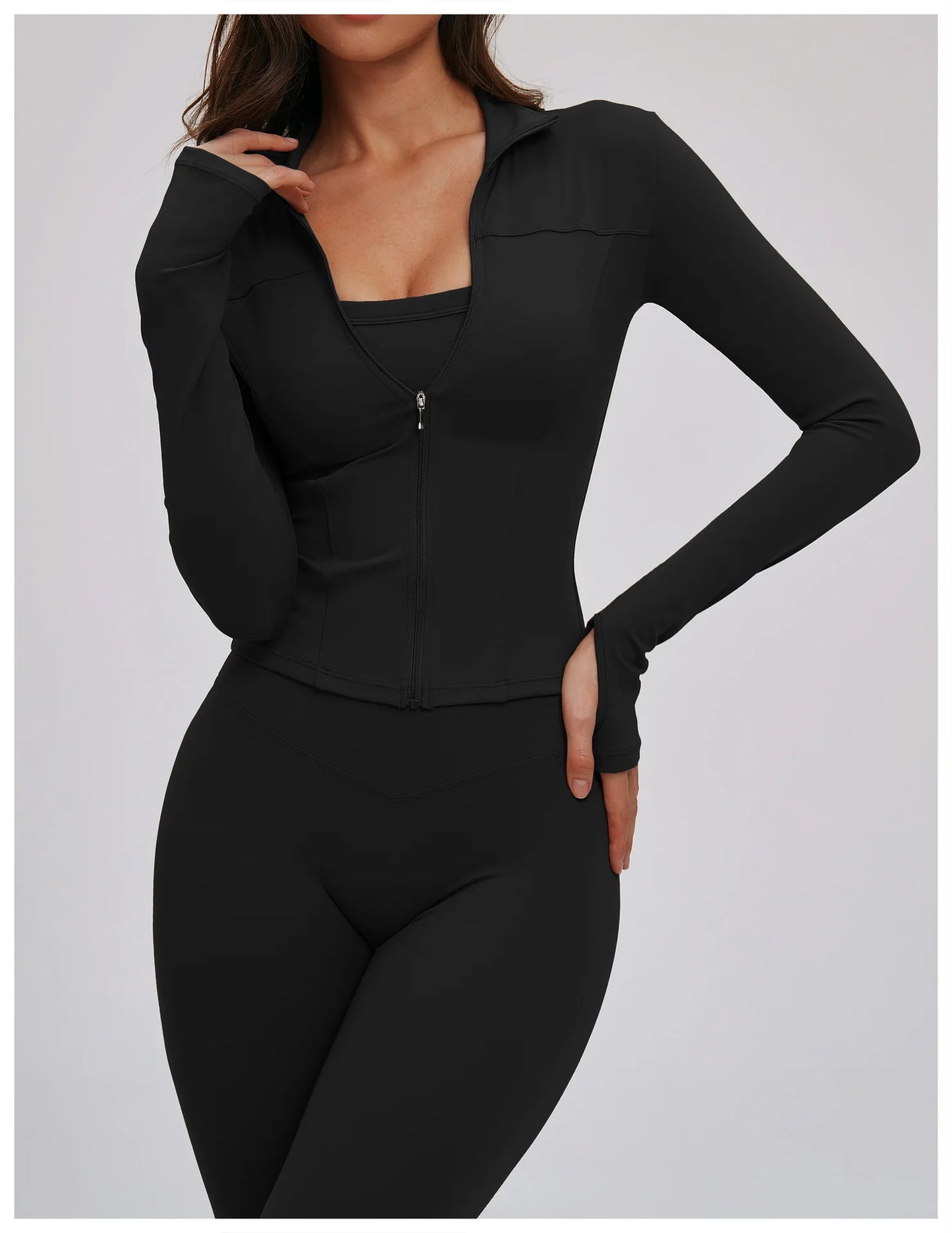 No. 5 Jacket, Convertible Collar, Structured Design, Smoothing, Long Sleeve, Full Zipper
