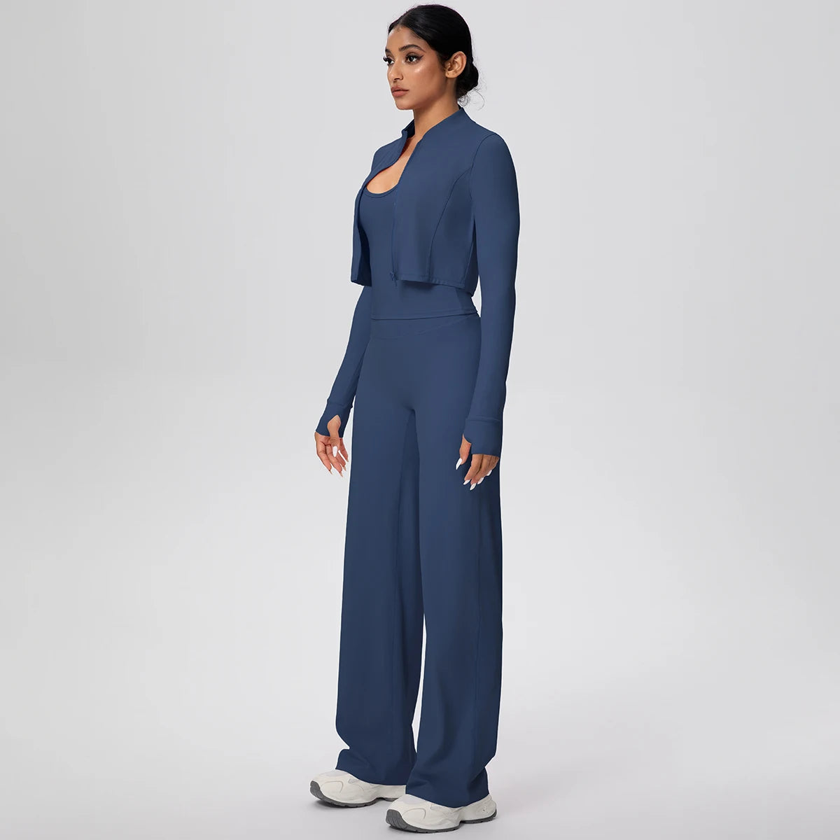 No. 1 Matching Set, 3 PC Full Zip Jacket, Halter Tank, and Wide Leg Pant