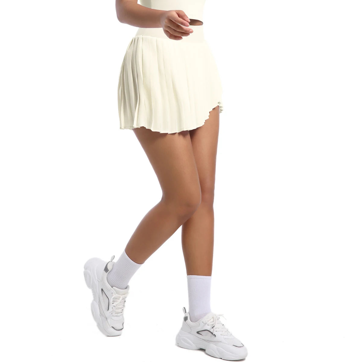 No. 8 Tennis Skirt, Double Layer, Asymmetrical, Pleated, Casual, High Waisted, Under Short