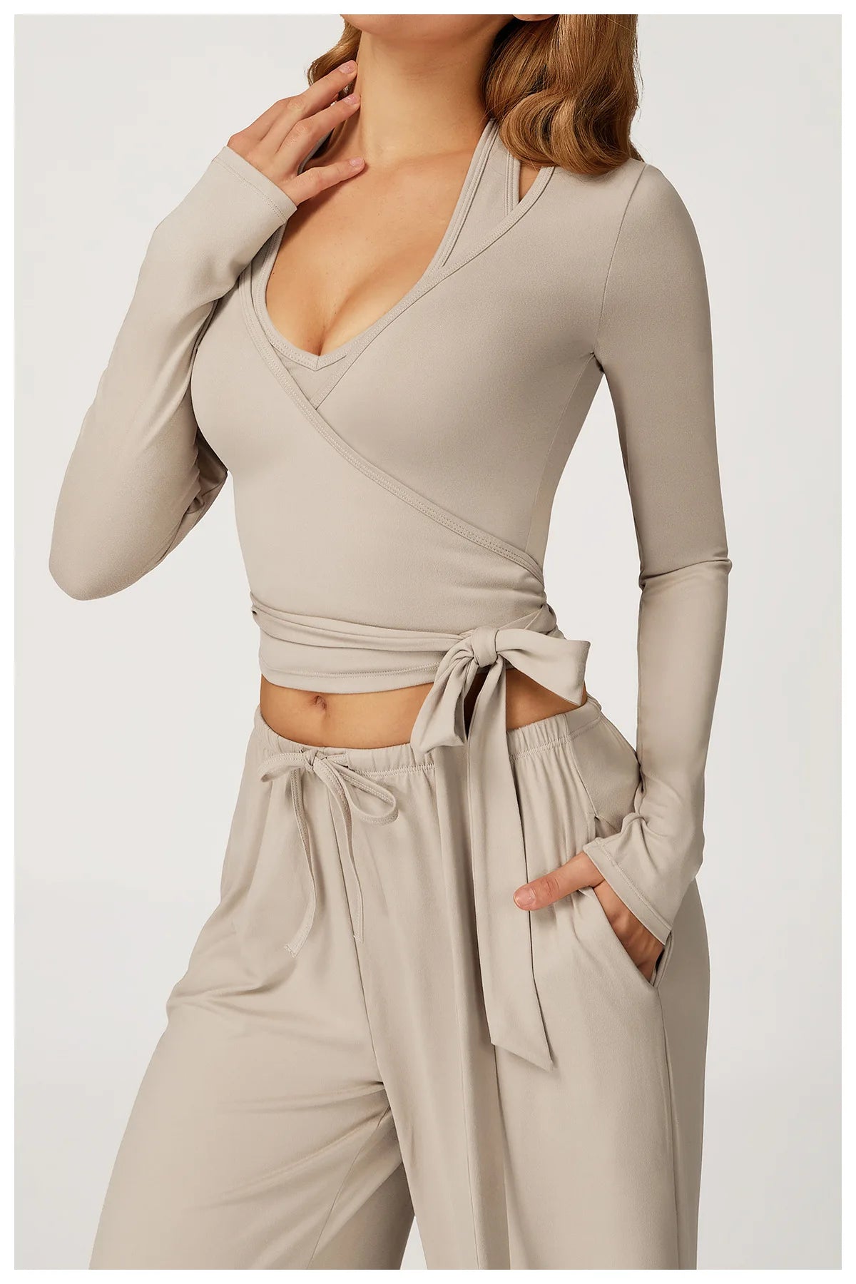 No. 4 Loungewear Top, Long Sleeve, Wrap Closure, Yoga/Pilates Cover